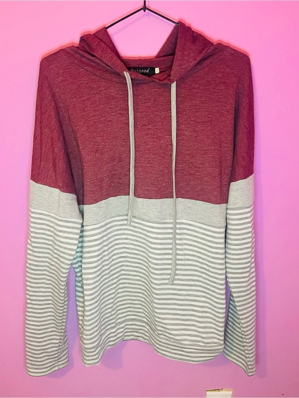 Maroon and Light Gray Hooded Crew-Neck Sweater